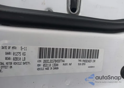 2011 Dodge Charger z USA, uszkodzony, nr VIN 2B3CL3CG7BH597744